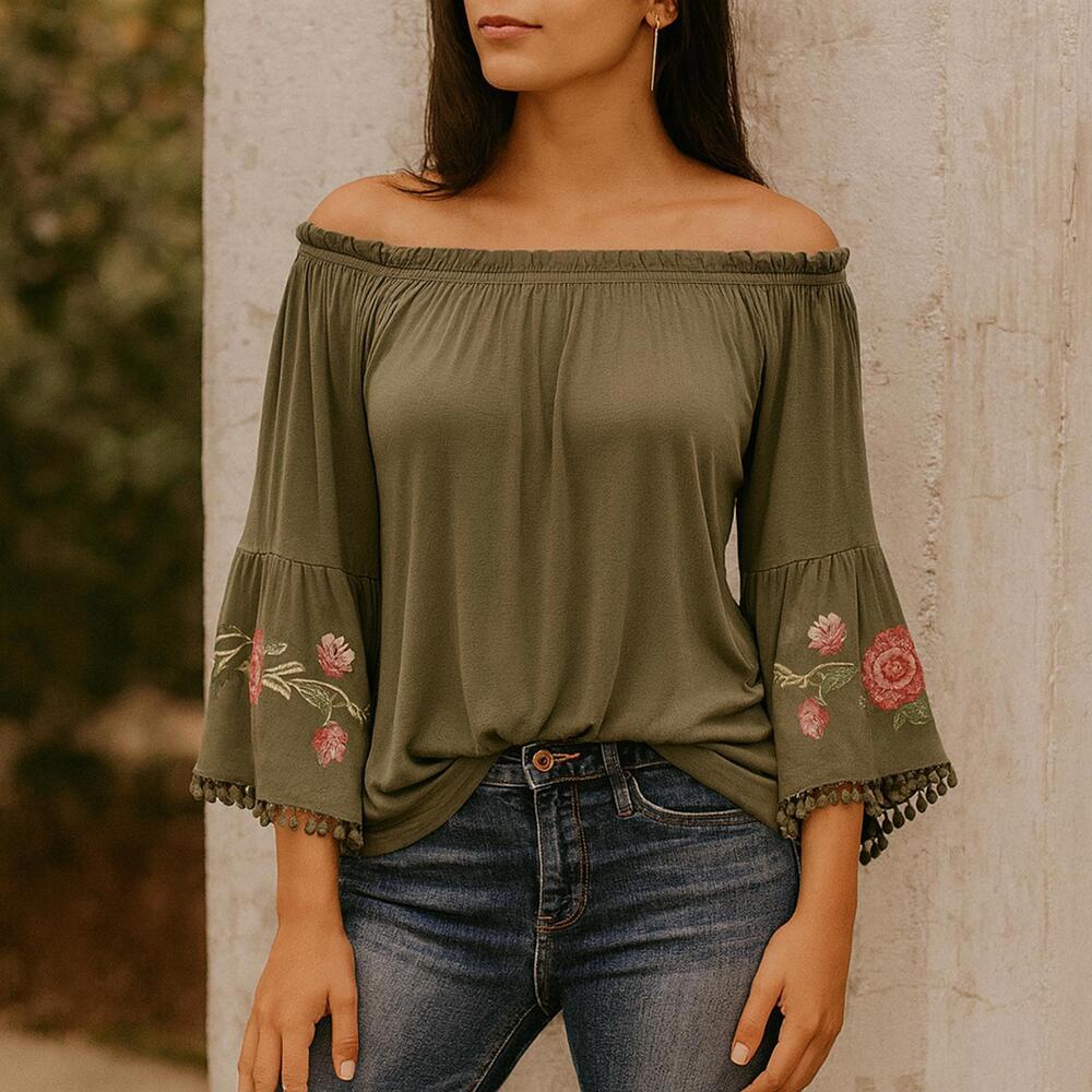 Off The Shoulder Floral Embroidered Boho Peasant Top | Free Spirit Hippie Autumn